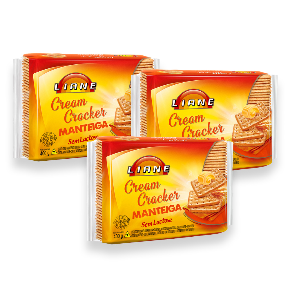 3un Biscoito Cream Cracker Manteiga Sem Lactose 400g Liane