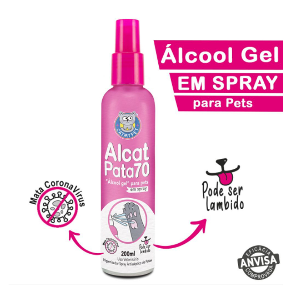 Alcat Pata 70 Álcool Gel em Spray para Pet Higienizador Antisseptico 200ml CatMyPet