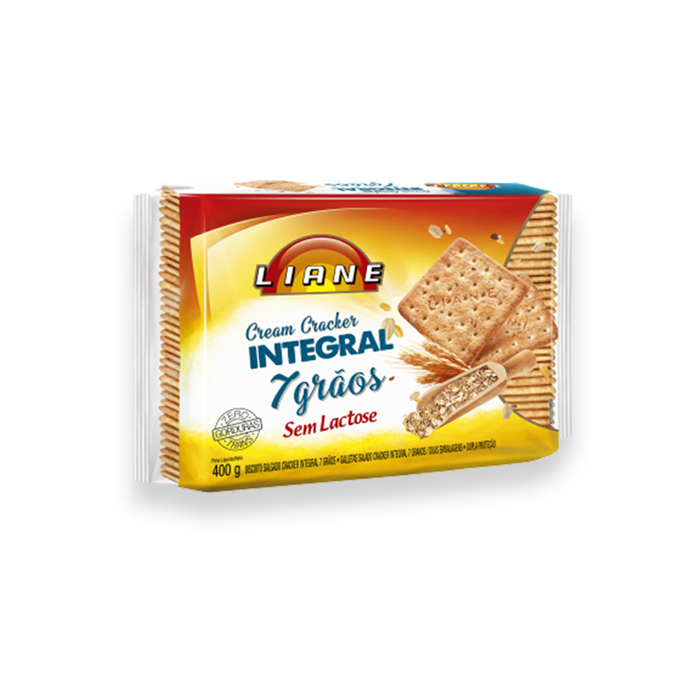 Biscoito Cream Cracker Integral 7 Grãos Sem Lactose 400g Liane