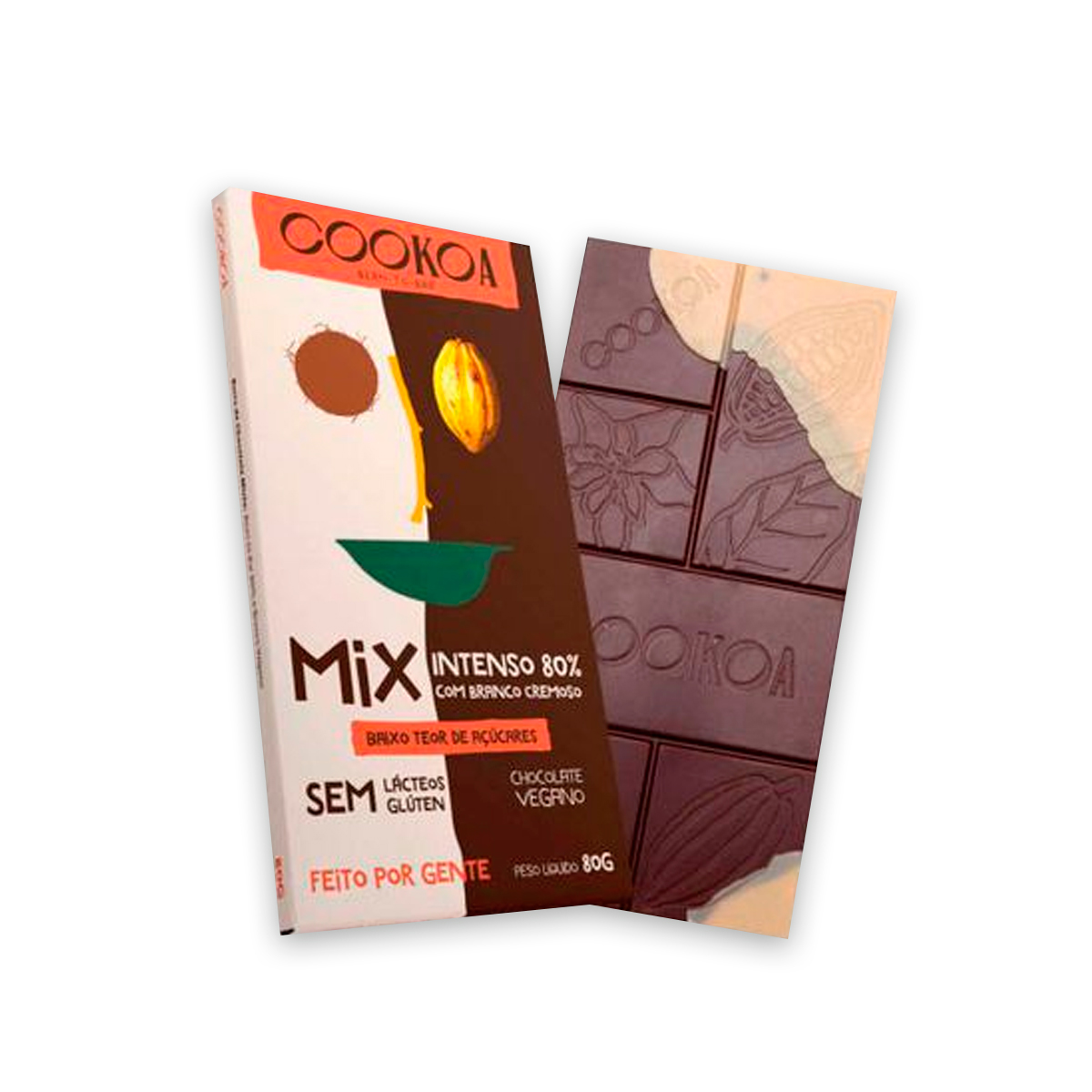 Chocolate Mix Intenso 80% Branco Cremoso Sem Glúten 80g Cookoa