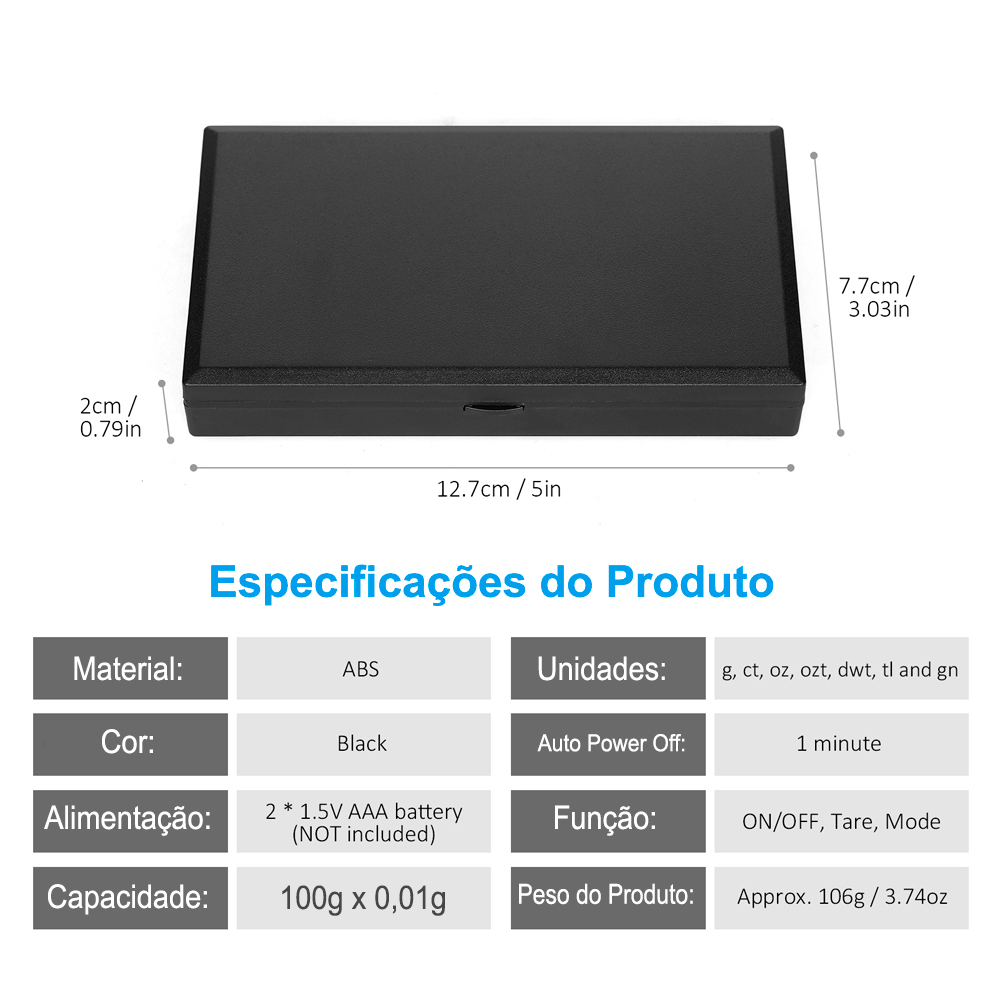 Mini Balança de Precisão Portátil LCD 0.01g a 100g