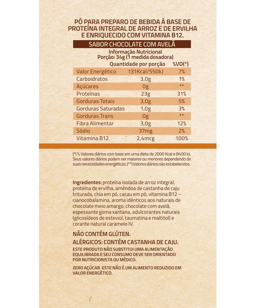 True Vegan Chocolate com Avelã Proteína Vegana 837g True Source