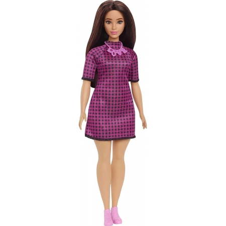 Boneca Barbie Fashionistas Morena - Vestido Xadrez Preto/rosa Hbv20