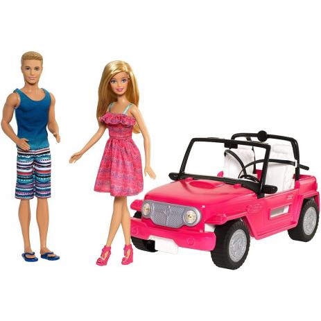 Barbie e Ken no Veículo de Praia Mattel CJD12