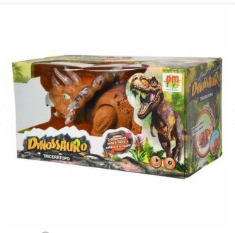Figura Eletrônica Dinossauro Tricerátopo Laranja DM Toys
