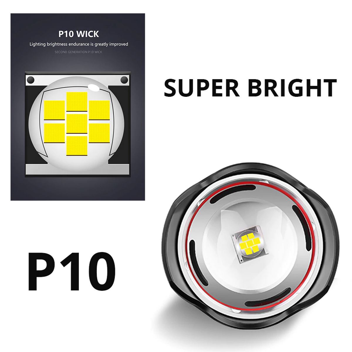 Lanterna led P10 super convexa 7 núcleos lente grande 6800Lu