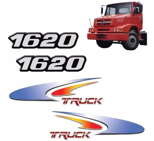 Kit Faixas Adesiva Lateral Truck + Par Emblemas Para Mb 1620
