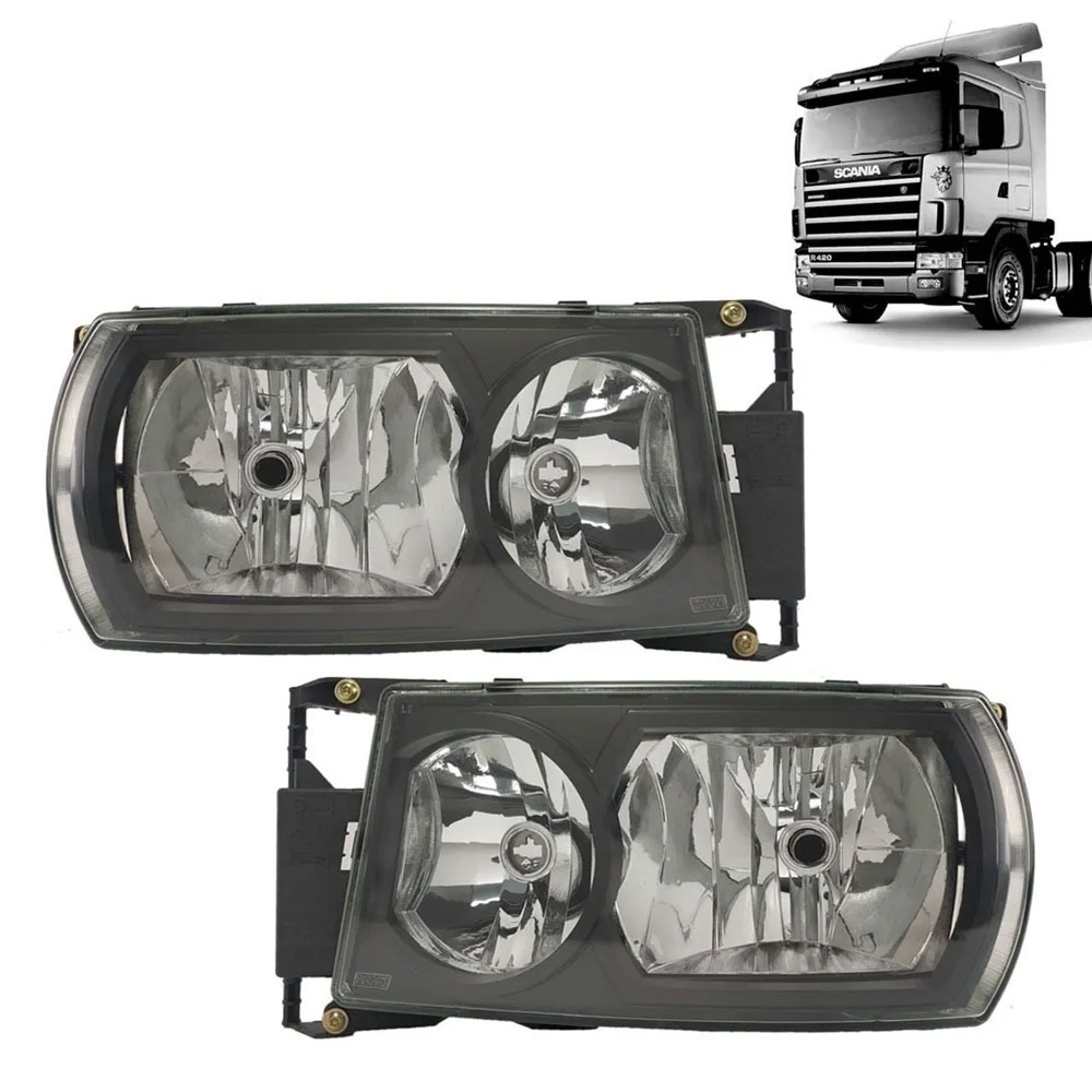 Kit Par Farol Principal Máscara Negra Para Caminhão Scania S4 + Pisca + Lanternas