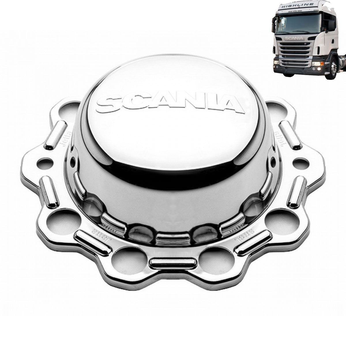 Kit sobre tampa dianteira tração e truck + 60 capas de porca compatível com o caminhão Scania S5 após 2011