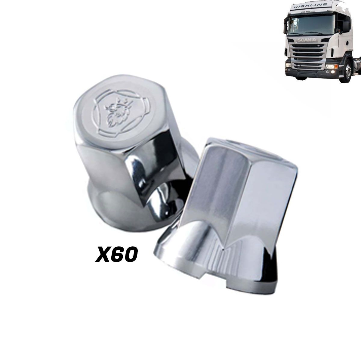Kit sobre tampa dianteira tração e truck + 60 capas de porca compatível com o caminhão Scania S5 após 2011