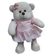 Amiga Ursa de Pelúcia Nanda 45cm Ursinha Meiga Inseparável com Vestido Rosa de Bolinhas Brancas e Lacinho Estrela na Cabeça! Crie seu Amigo !