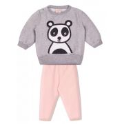 Conjunto 2 peças Moletom Cinza Calça Rosa Bebê Urso Panda Infantil Roupa Ursinho Algodão Macio -  Mimos para Neném Menina