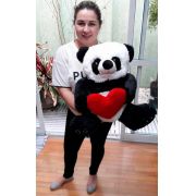 Urso de Pelúcia Panda 50cm x 42cm com Coração Romântico Ursinho presente namorada aniversário natal