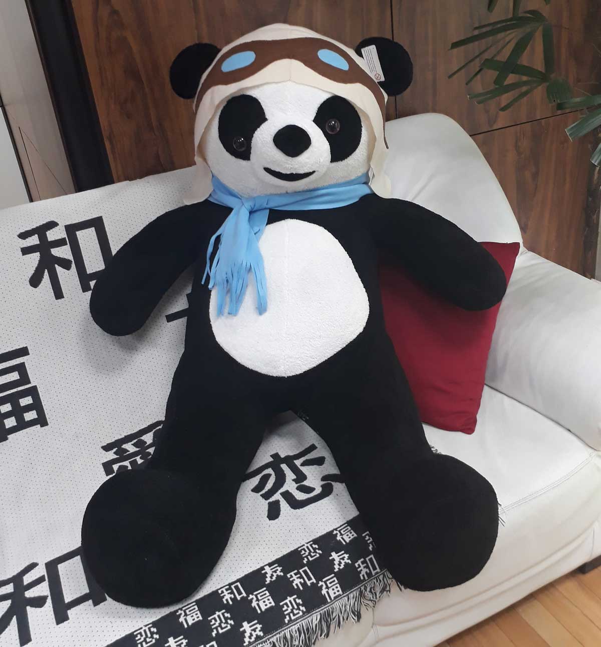 Urso de Pelúcia Aviador Panda Gigante Grande 1,20 metros ou 120cm de altura - Tema para Festas Aniversários Decoração Eventos Decorações Infantil Chá de Bebês