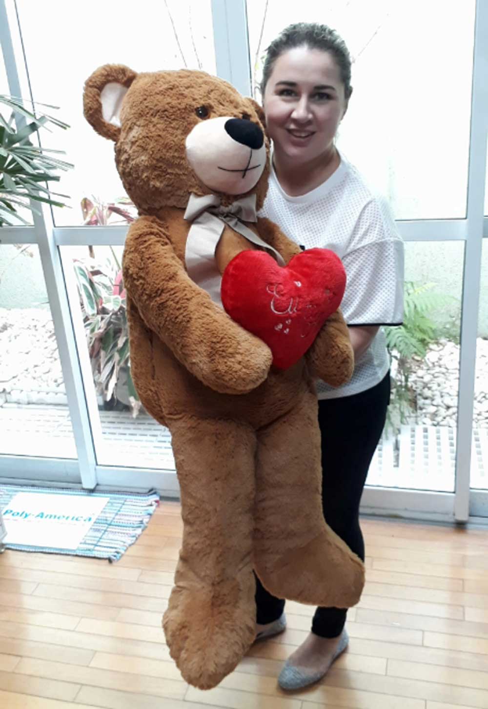 Urso de Pelúcia Creme Grande Macio de 1 metro ou 100cm Presente para Namorada Dia dos Namorados Aniversário com Coração Romântico