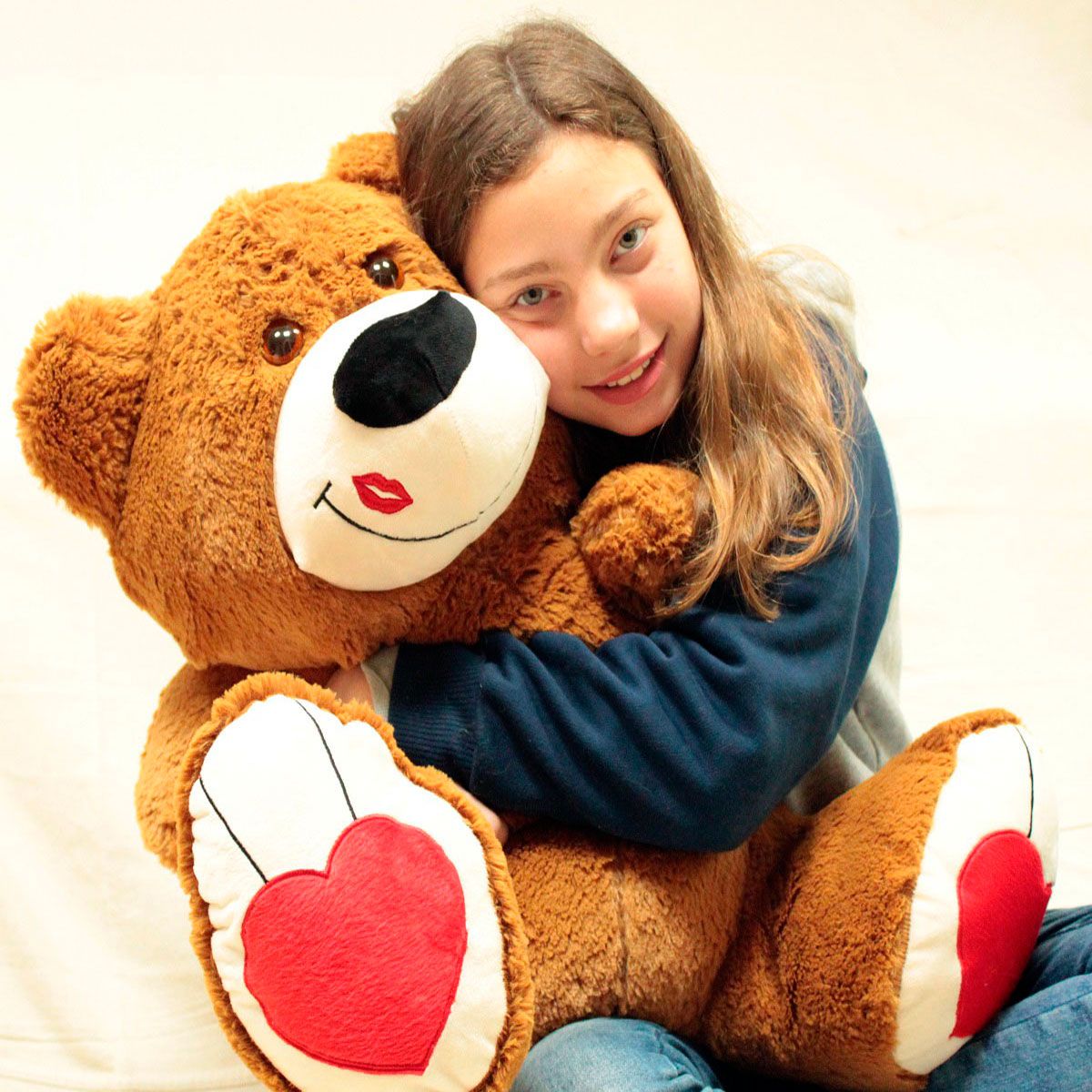 Urso de Pelúcia Marrom Beijinho Grande Macio de 60cm Presente Romântico para Namorada Namorado