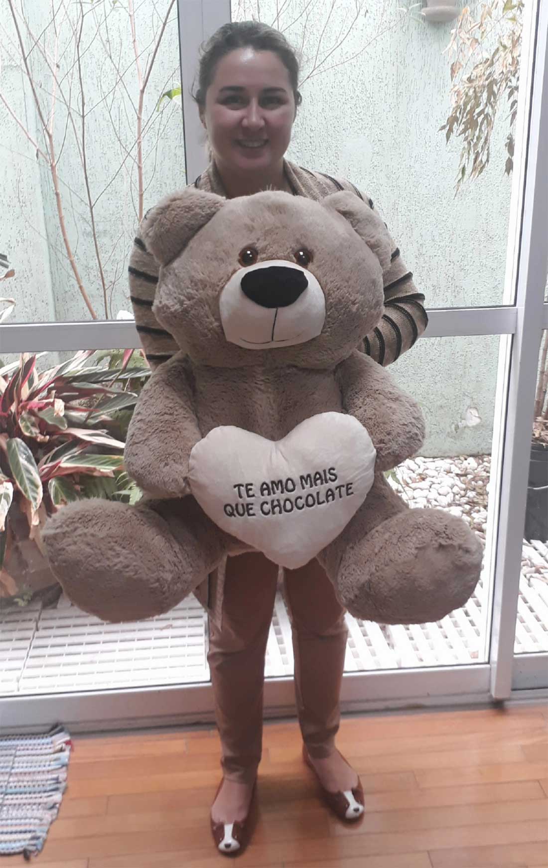 Urso de Pelúcia Teddy Areia Grande Macio de 55cm Presente com coração Romântico "Te Amo mais que Chocolate" para presentear quem ama Namorada Namorado 