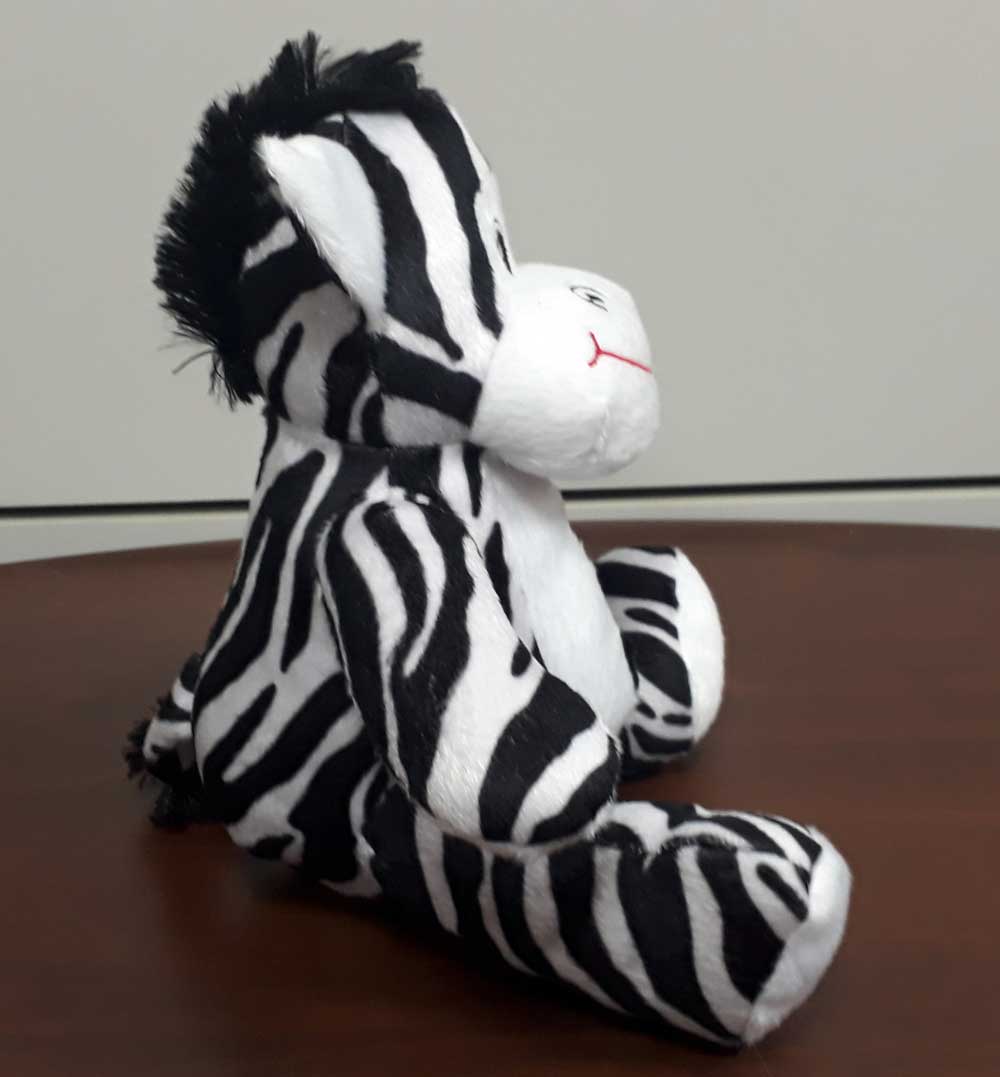 Zebra de Pelúcia Safari Selva Animal Macio 25cm de altura Nicho para Quarto Presente Criança Bebê Aniversário Neném Naninha Nana