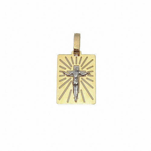 Pingente Crucifixo Placa Retangular Vazado 2,6cm Em Ouro 18K