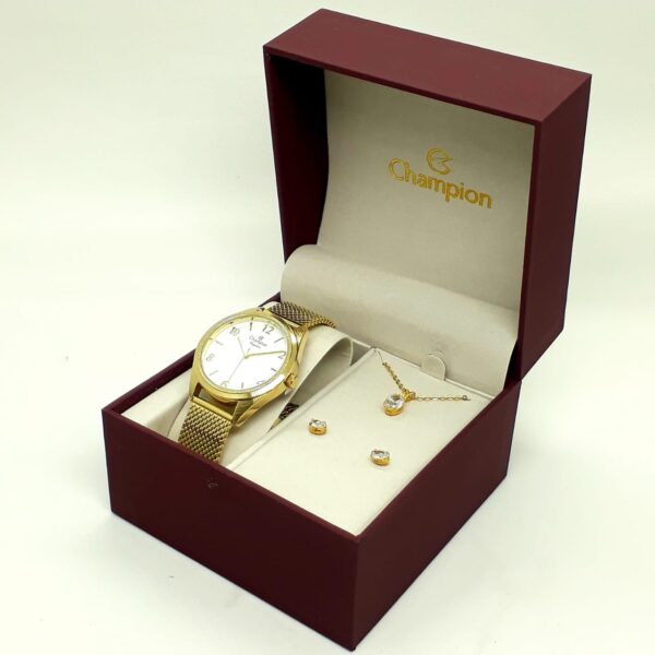 Relógio Champion Dourado Feminino + Kit Semijoias - Elegance - CN25172B