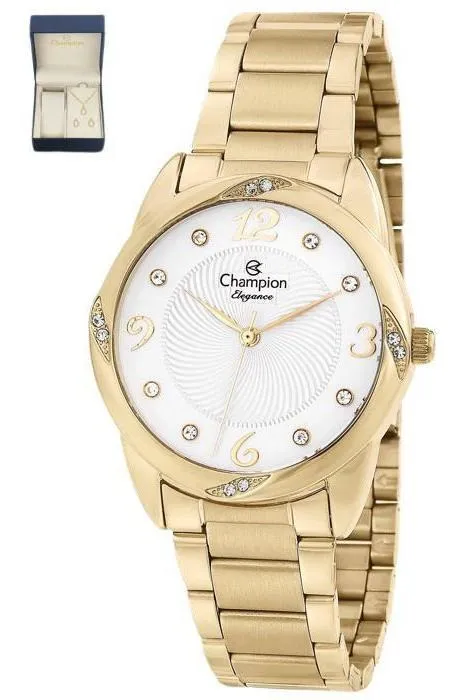 Relógio Champion Dourado Feminino + Kit Semijoias - Elegance - CN25734W