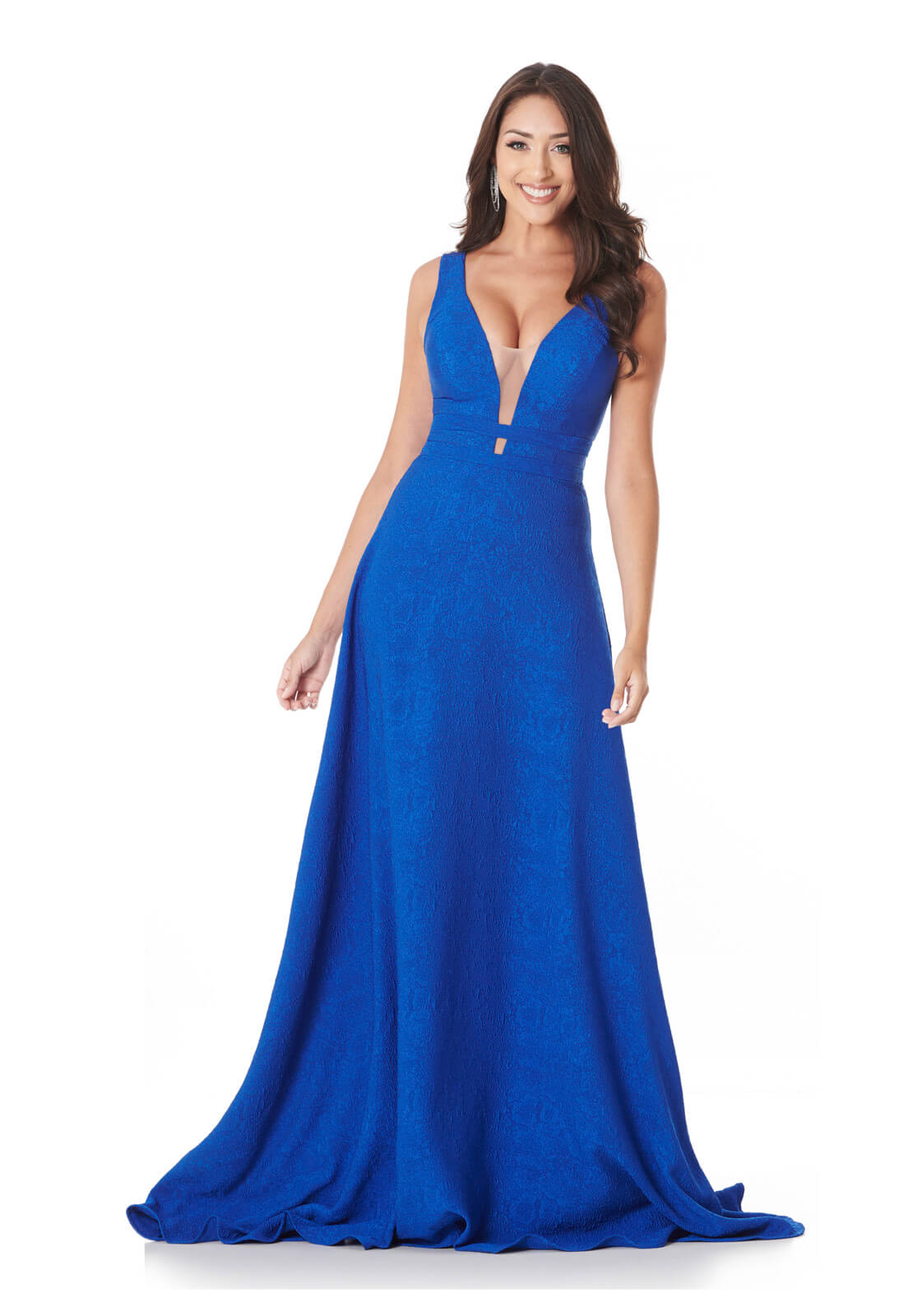 Vestido Evasê Jacquard Azul Bic