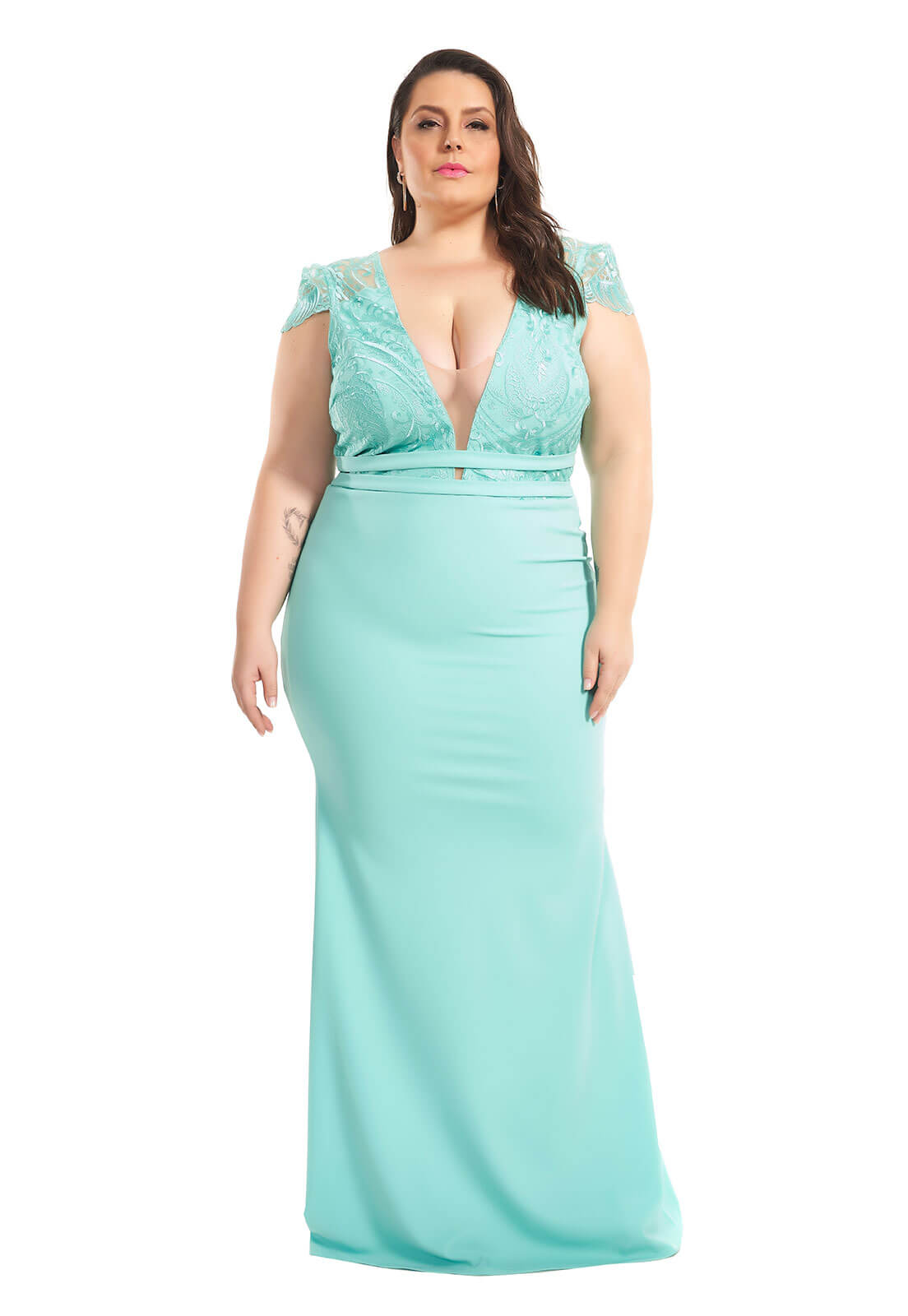 Vestido Sereia Plus Size Azul Tiffany