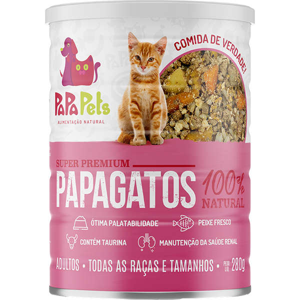 Alimentação Natural Papa Pets lata Papagatos Gatos Adultos Sabor Peixe Fresco