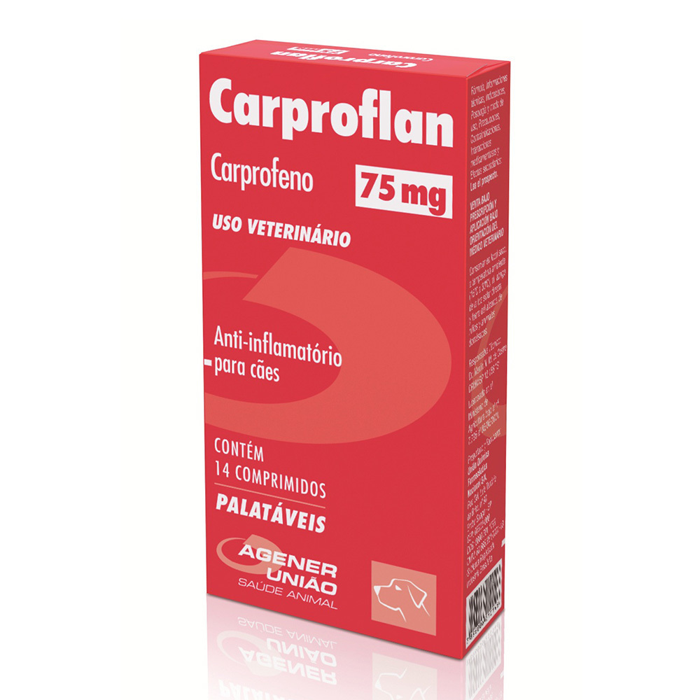 Anti-inflamatório agener união carproflan 75mg com 14 comprimidos.