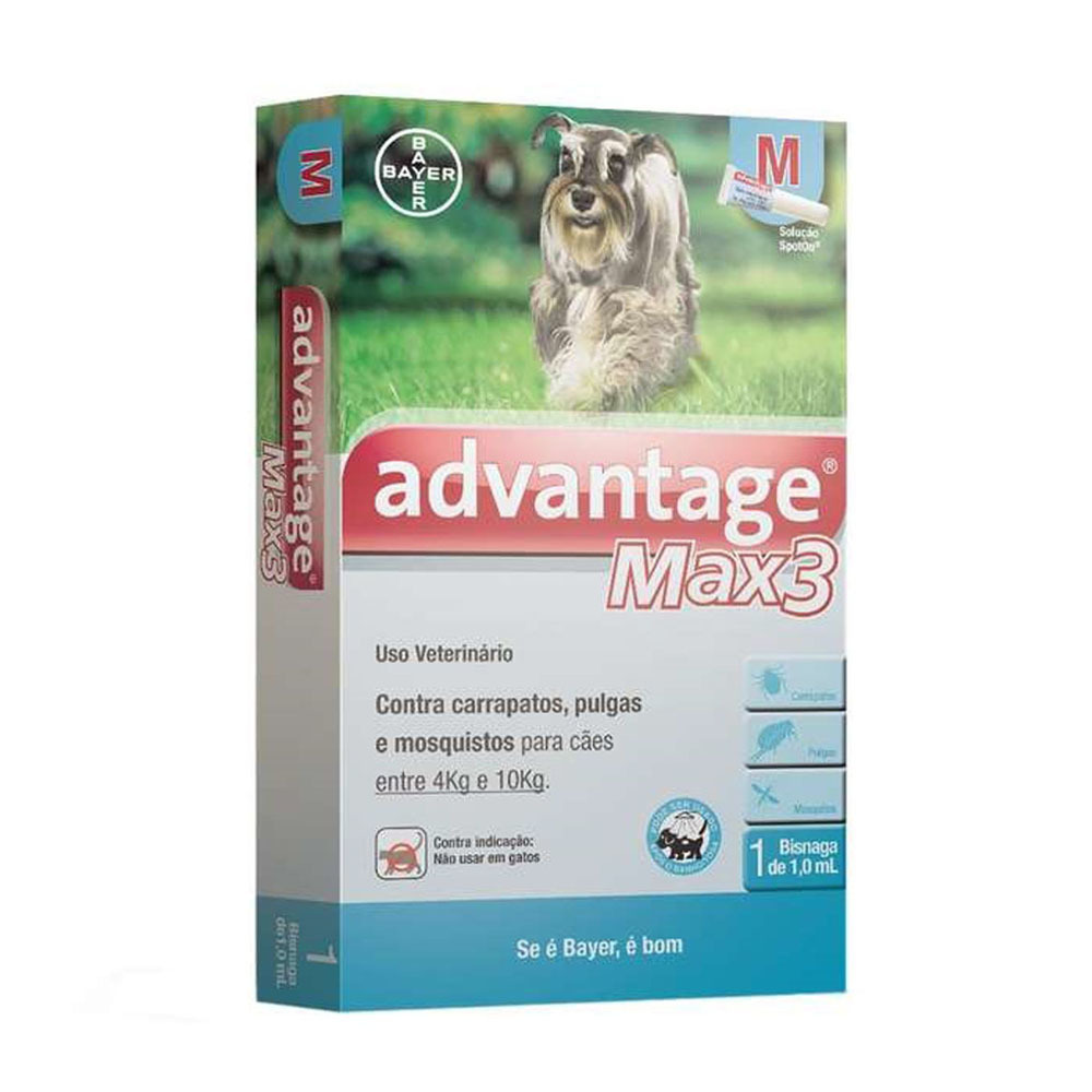 Antipulgas e carrapatos bayer advantage max3 com 1ml para cães de 4 a 10kg