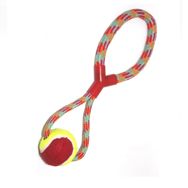 Brinquedo corda com bola de tenis para caes