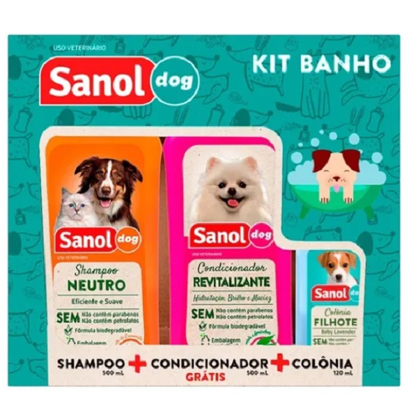 Kit shampoo condicionador e colonia Sanol Dog