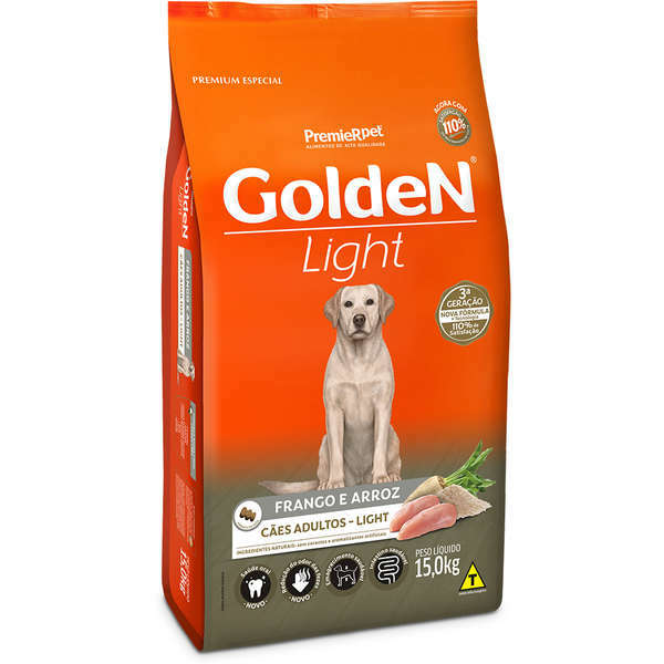 Ração golden formula light frango e arroz para cães adultos 15kg
