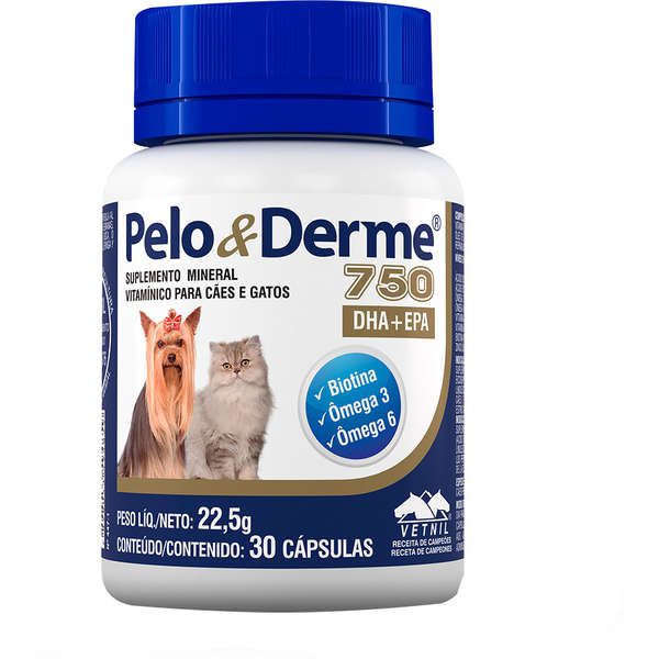 Suplemento Vetnil Pelo & Derme DHA + EPA 750 para Cães e Gatos