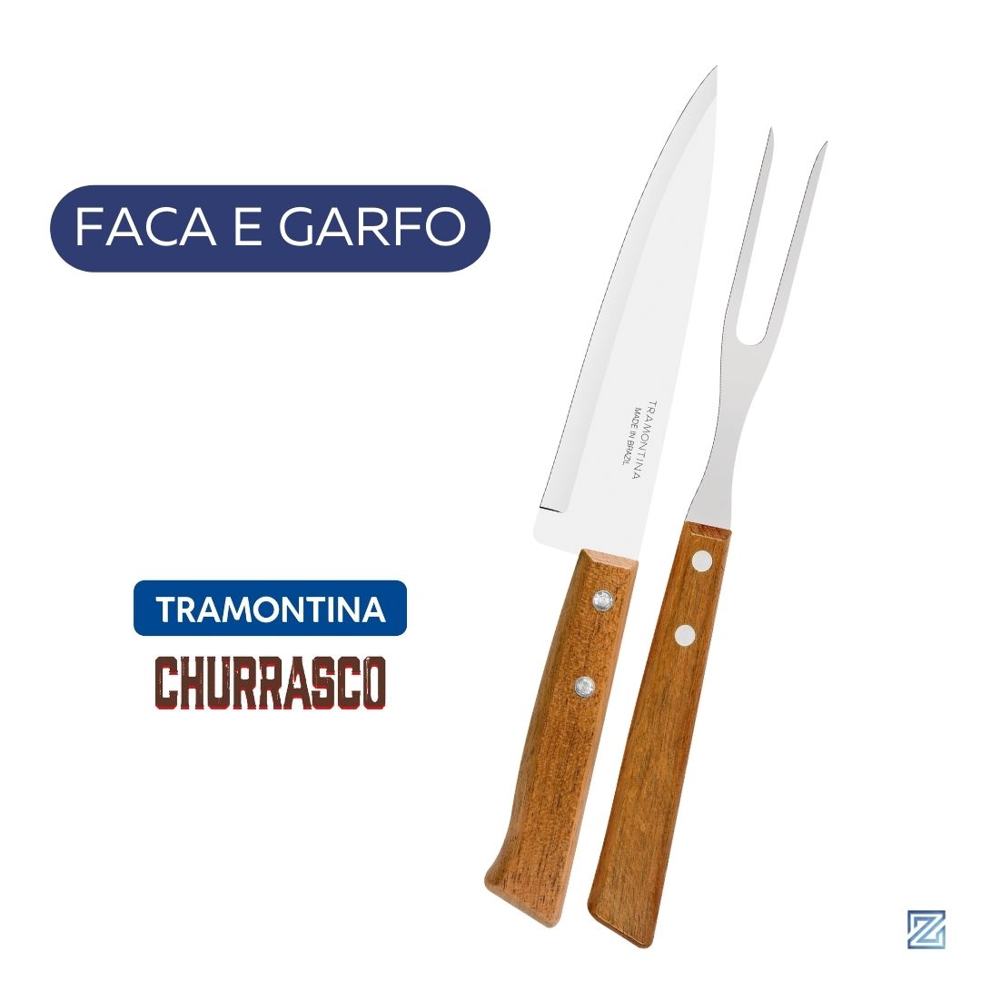Jogo Trinchante Naturalle Kit churrasco - garfo, faca e tábua - Tramontina