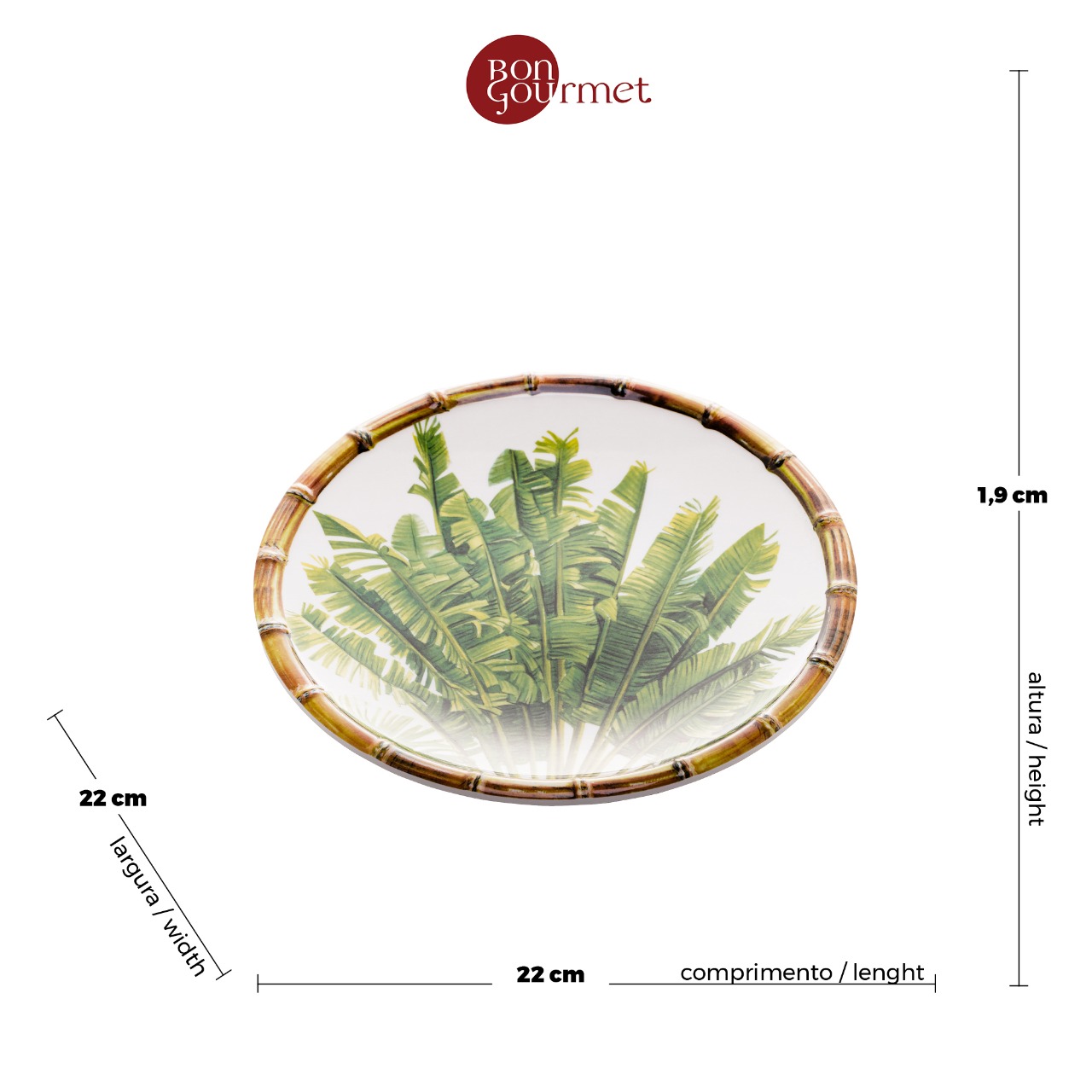 Prato Sobremesa Acrílico Palm Tree Branco 22cm - Bon Gourmet - Haus In