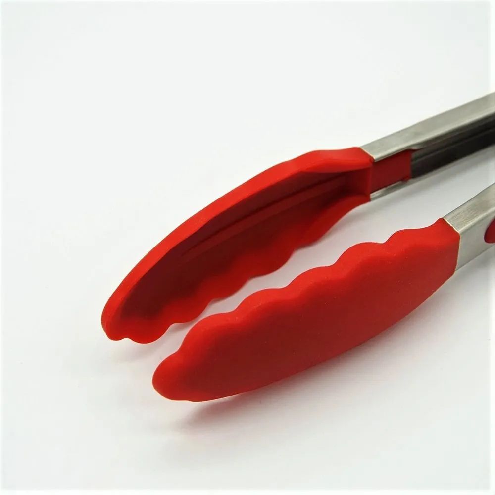 Pegador de Silicone e Aço inox para Cozinha e Churrasco Vermelho 29 cm