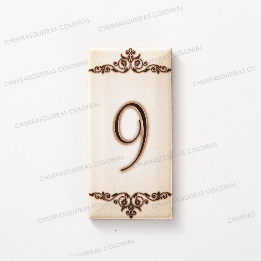 Número para Residência "9" Cerâmica Esmaltada Marrom 7,5 x 15 cm