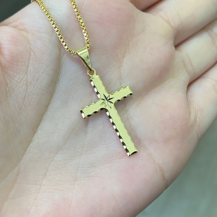 Pingente Crucifixo Estrela Lakshmi (2,8cmX1,6cm) (Banho Ouro 24K)