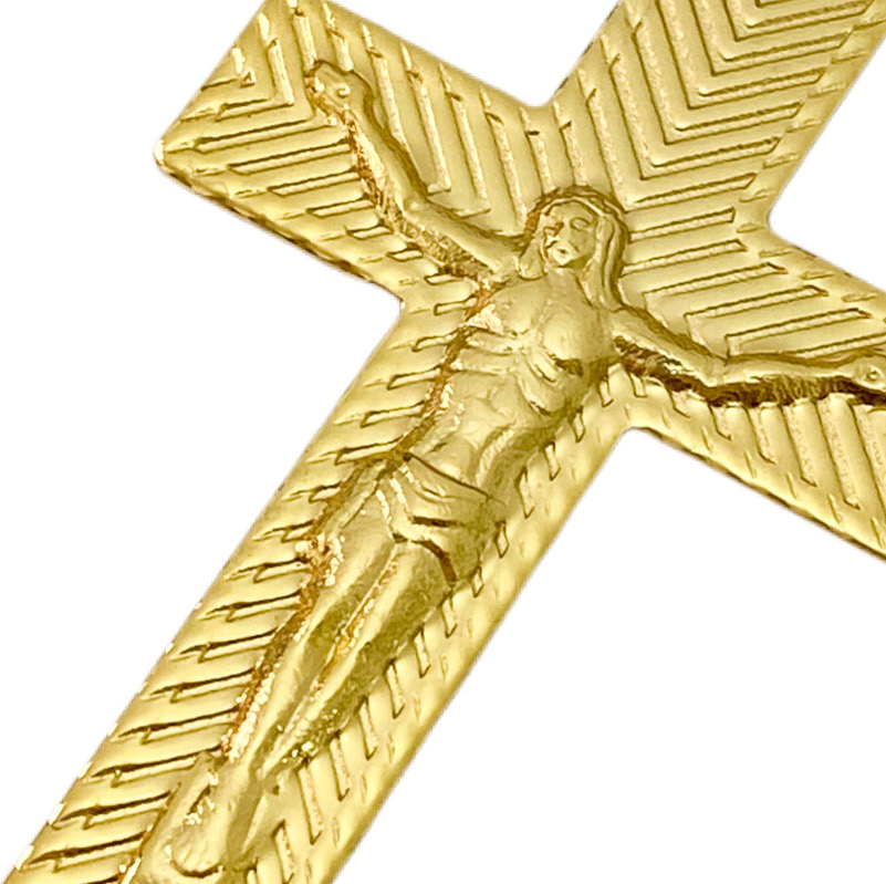 Pingente Crucifixo Texturizado Relevo (4,5cmX2,8cm) (Banho Ouro 24k)