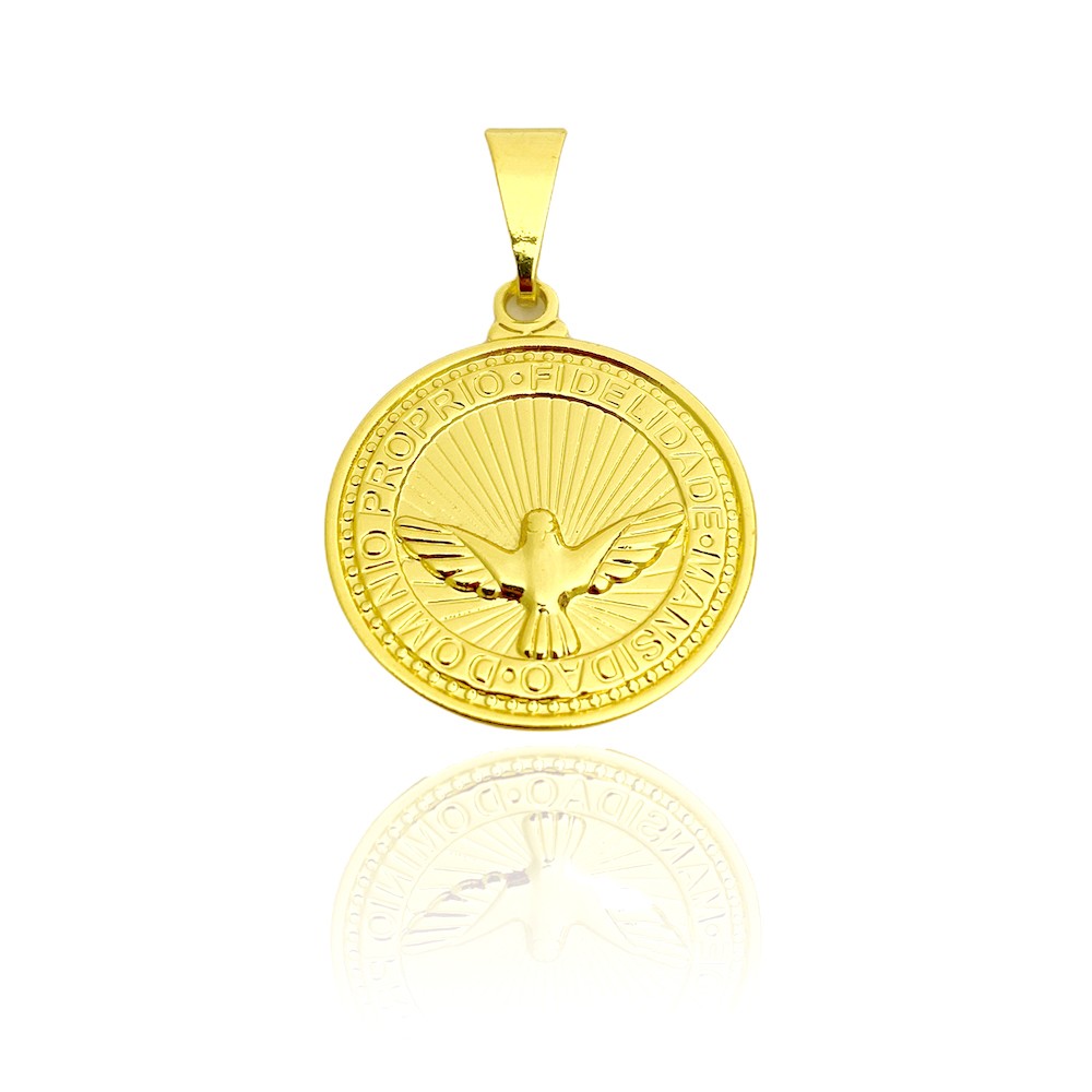 Pingente Medalha Divino Espirito Santo (2,5cmX2,2cm) (Banho Ouro 24K)
