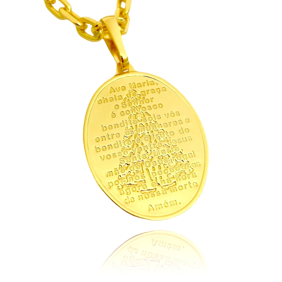 Pingente Medalha Oval "Ave Maria" (3,3cmX2,4cm) (Banho Ouro 24k)