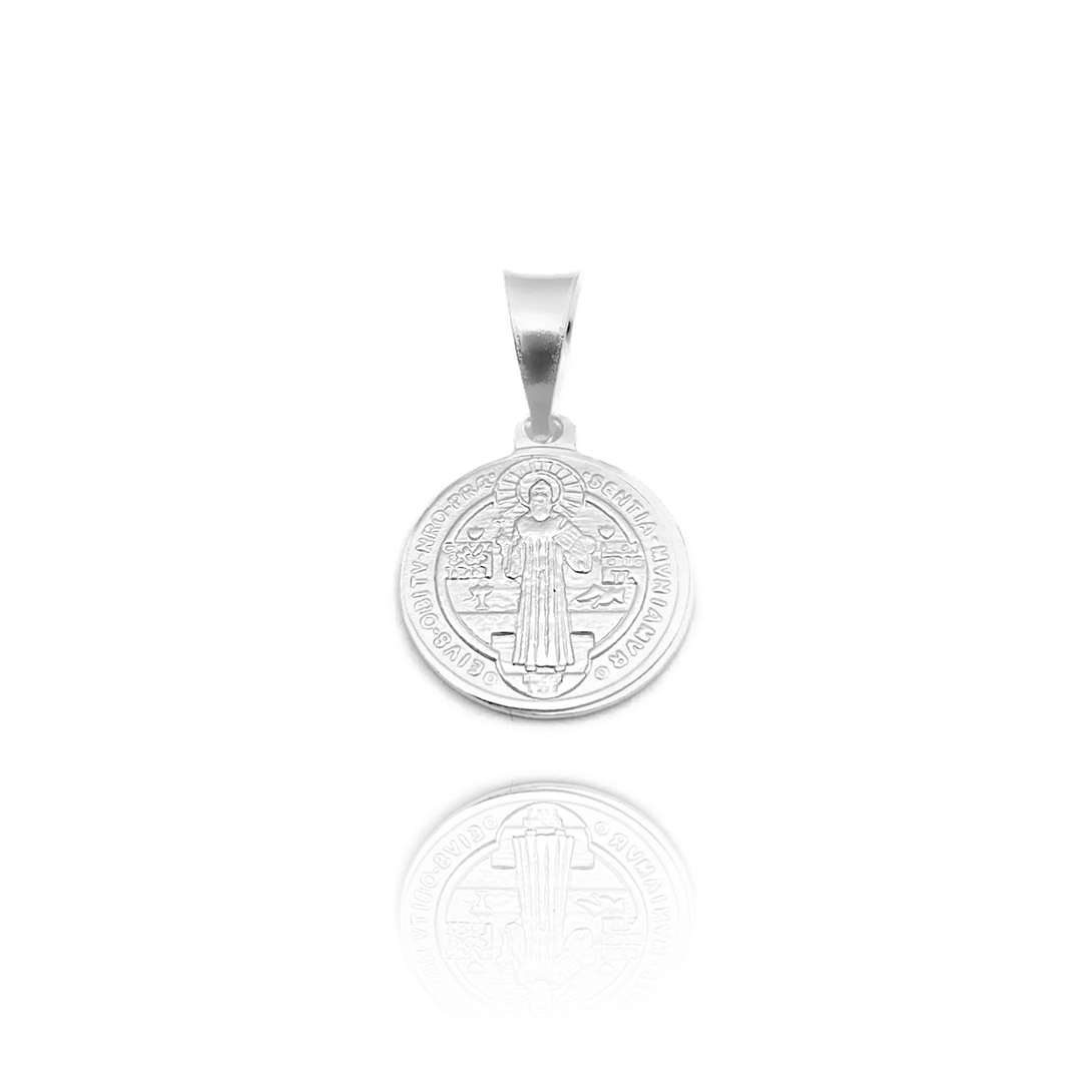Pingente Medalha São Bento (Dupla Face) (1,7cmX1,5cm) (PRATA 925)