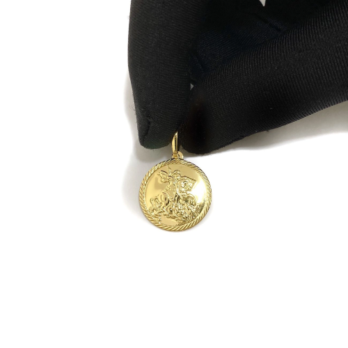 Pingente Medalha São Jorge Borda Texturizada (2,2cmX2,4cm) (Banho Ouro 24k)