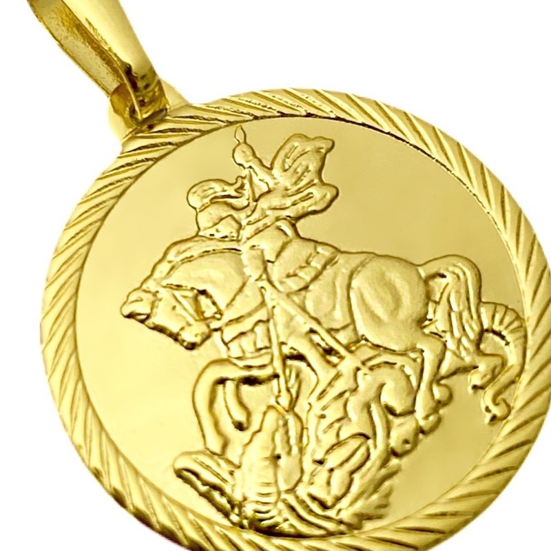 Pingente Medalha São Jorge Borda Texturizada (2,2cmX2,4cm) (Banho Ouro 24k)