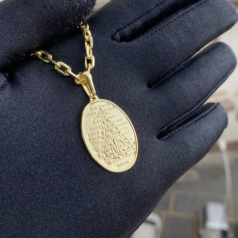 Pingente Medalha Oval "Ave Maria" (3,3cmX2,4cm) (Banho Ouro 24k)