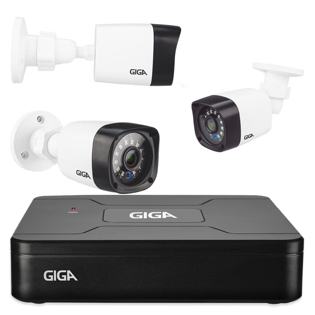 Kit CFTV 4 Câmeras de Vigilância Giga Bullet 720p DVR 4 Canais