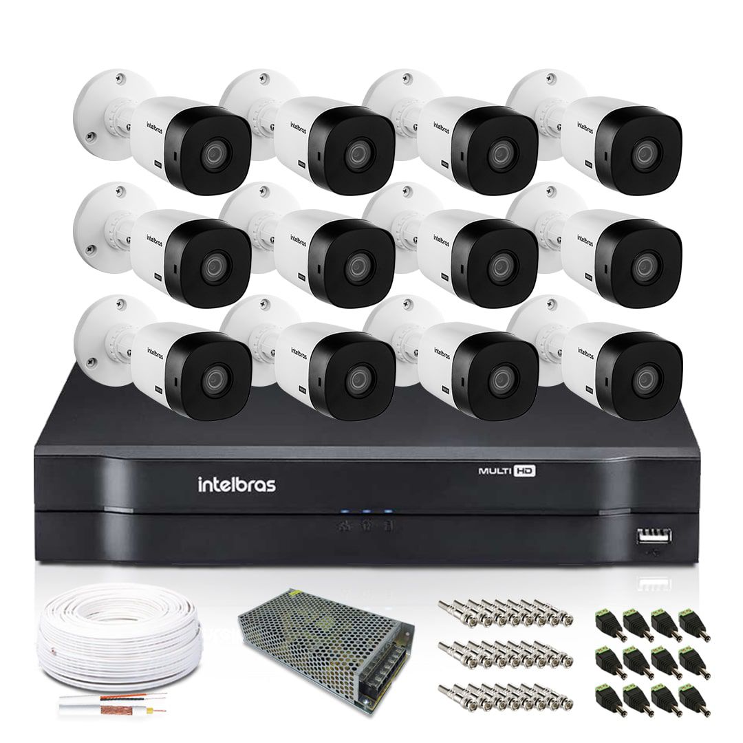 Kit Monitoramento Intelbras com 12 Câmeras de Segurança 1080p