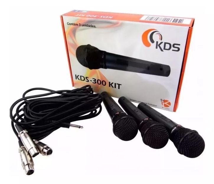 Microfone De Mão Kadosh Profissional Kds300 Kit C/ 3 + Cabos  - MegaLojaSP