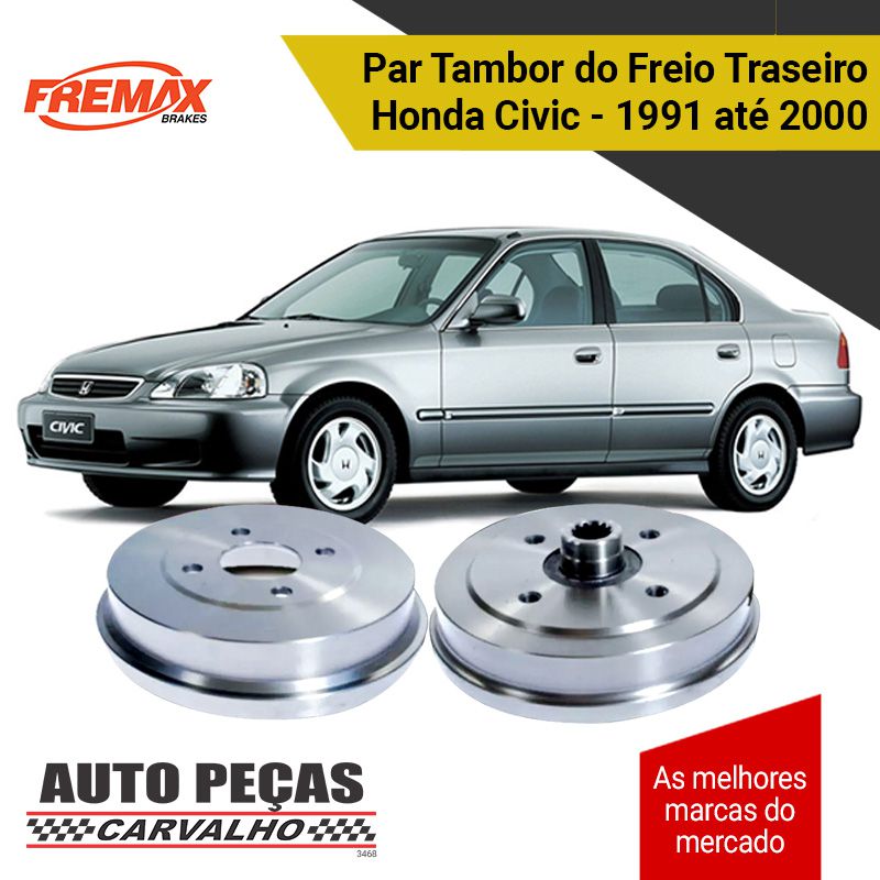 Par Tambor Freio Traseiro (FREMAX) - Honda Civic - 1991 1992 1993 1994 1995 1996 1997 1998 1999 2000